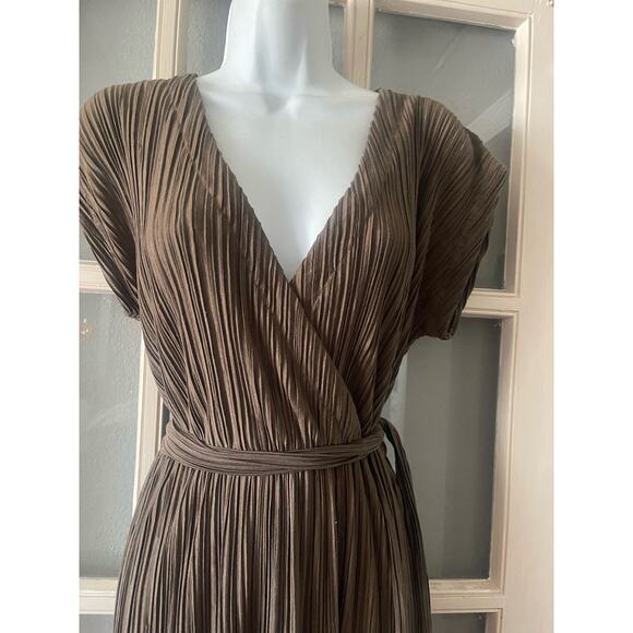 Soft Surroundings Perfect Plisse Mocha French Pleat Maxi Long Dress - Picture 7 of 11